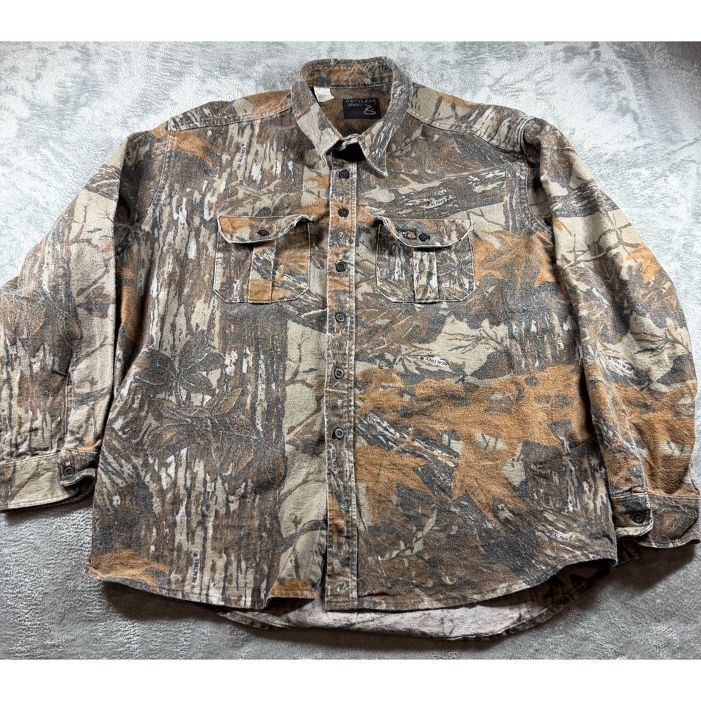 Vtg Rattlers Brand Made USA‎ Realtree Camo Chamois Shirt 2XL Hunting